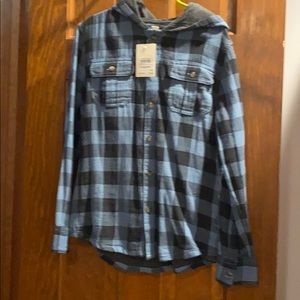 Buffalo plaid button down with hood